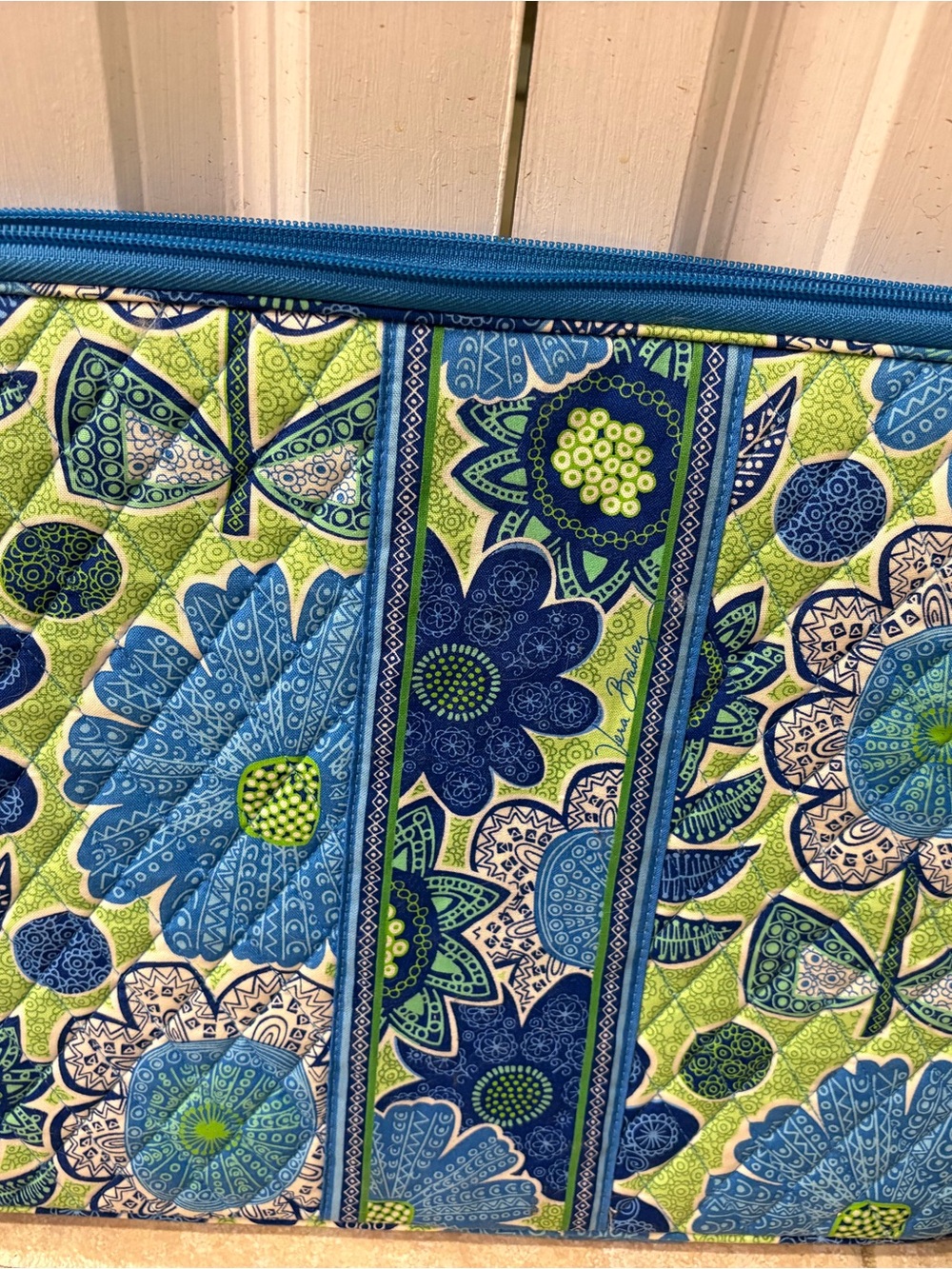 Vera Bradley Quilted laptop Pouch in Blue & Lime